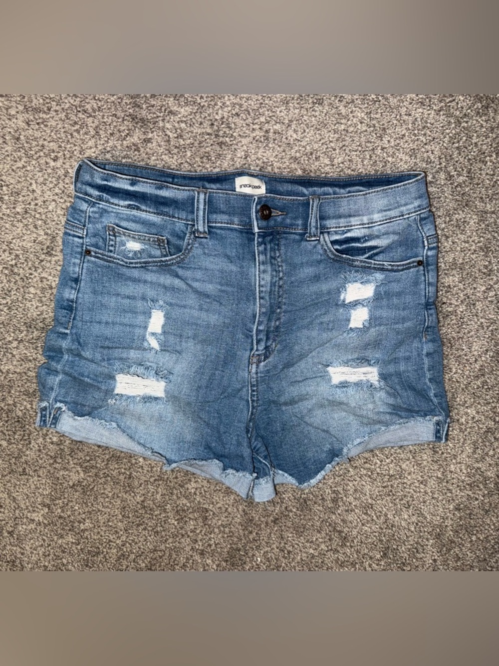 Sneak Peek Blue Distressed Denim Shorts